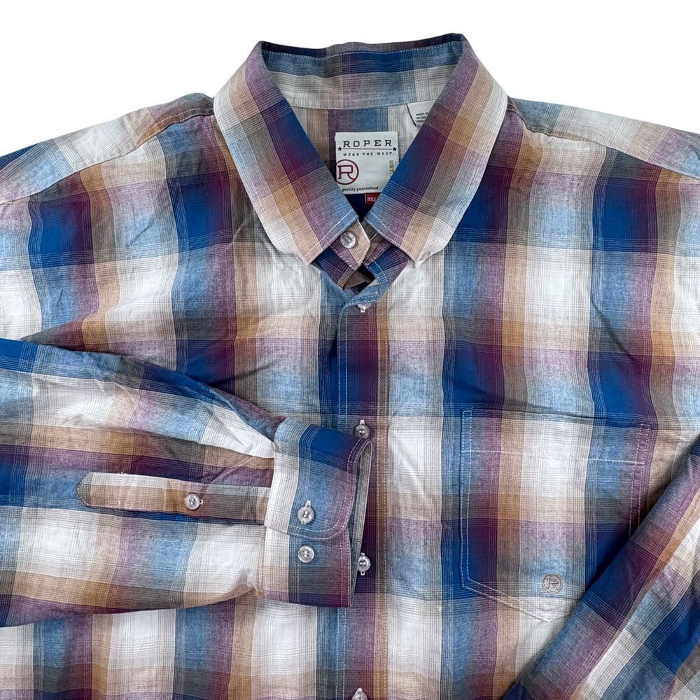 Roper Western Shirt Plaid Long Sleeve Button Up Casual 3XL